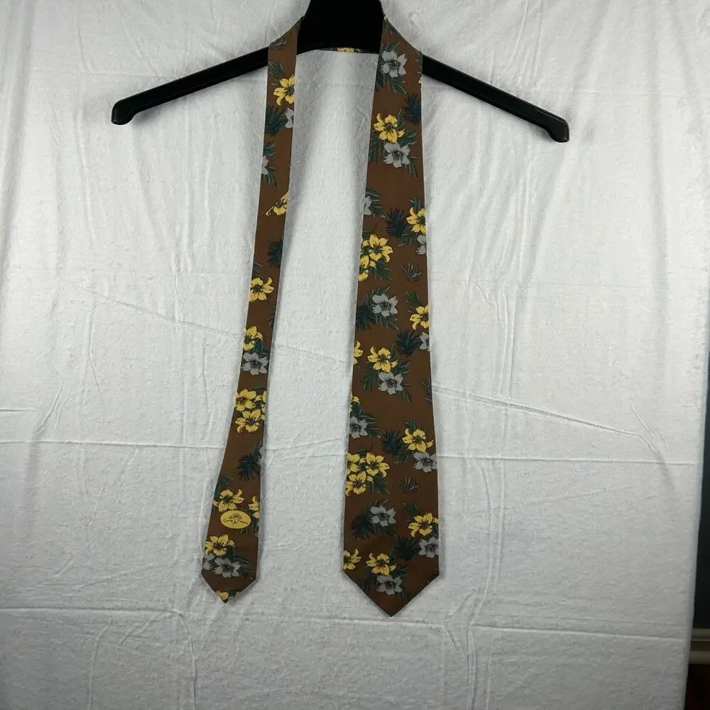 Tommy Bahama 100% Silk Men’s Tie – Brown Tropical Floral Print – Made in USA